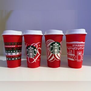 Starbucks Festive Red and White Reusable Cups